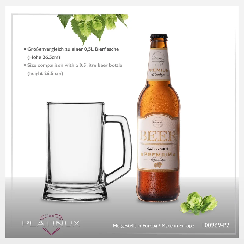 PLATINUX Bierseidel mit Henkel 0,5 Liter Set 2 Teilig Bierkrüge