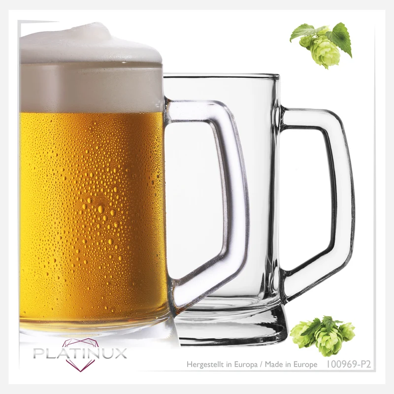 PLATINUX Bierseidel mit Henkel 0,5 Liter Set 2 Teilig Bierkrüge