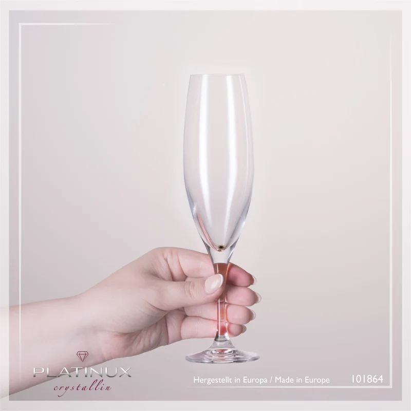 PLATINUX Champagnergläser 180ml (max. 215ml) aus Crystalline Glas Set 6-Teilig Spülmaschinenfest