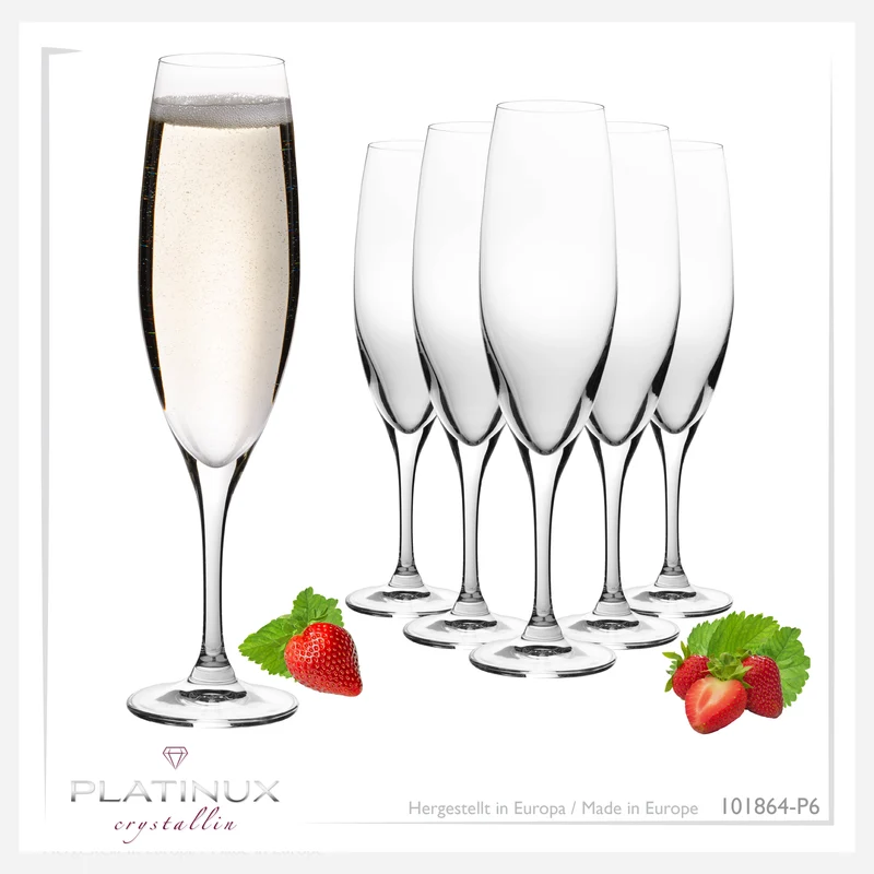 PLATINUX Champagnergläser 180ml (max. 215ml) aus Crystalline Glas Set 6-Teilig Spülmaschinenfest