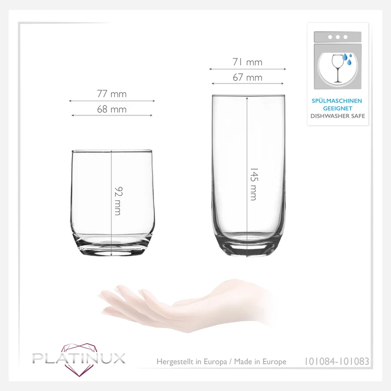 PLATINUX Elegante Trinkgläser aus Glas 240ml & 360ml Set 6-Teilig Spülmaschinenfest