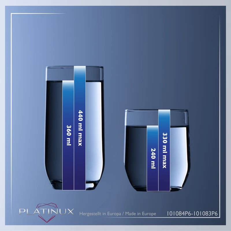 PLATINUX Elegante Trinkgläser aus Glas 240ml & 360ml Set 12-Teilig Spülmaschinenfest