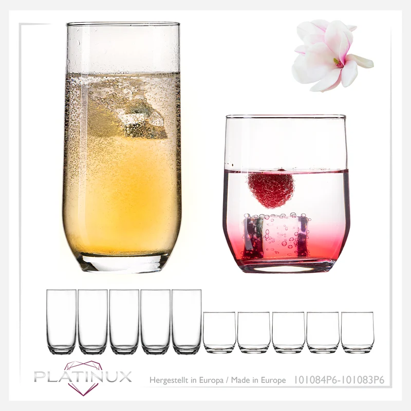 PLATINUX Elegante Trinkgläser aus Glas 240ml & 360ml Set 12-Teilig Spülmaschinenfest