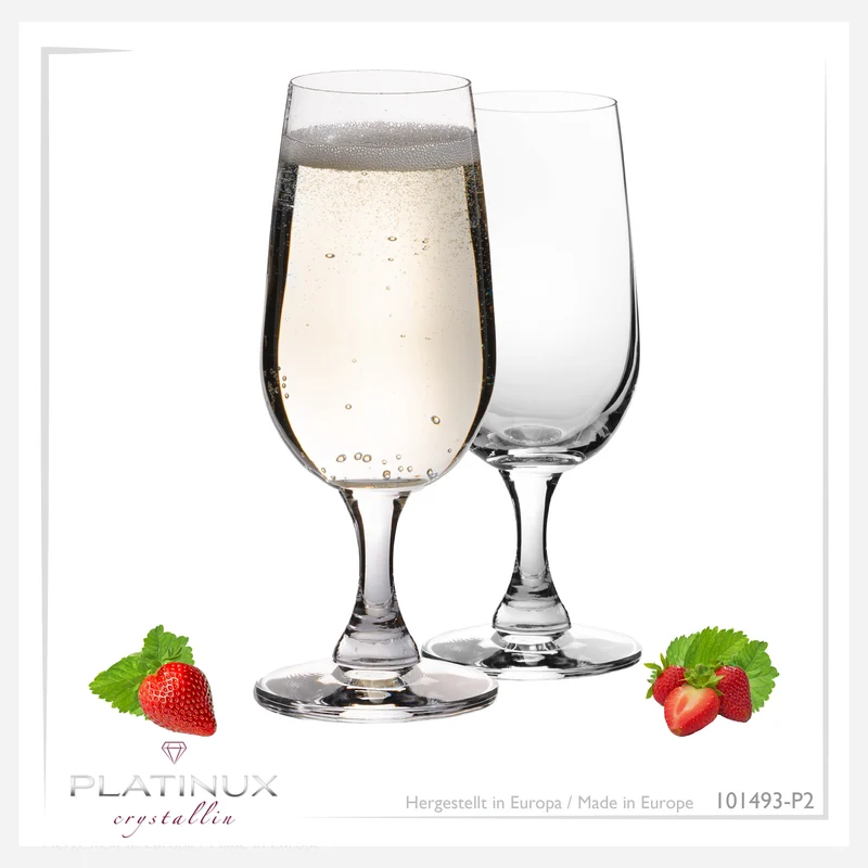 PLATINUX Sektkelche 180ml "Berlin" aus Crystalline Glas Set 2-Teilig Spülmaschinenfest