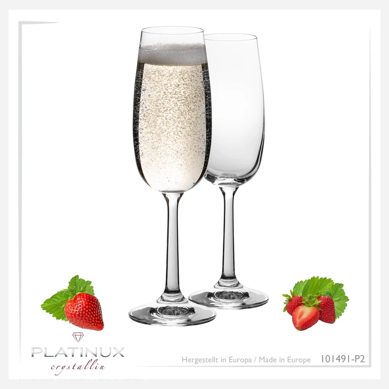 PLATINUX Sektgläser 150ml (max. 180ml) Sektkelche aus Crystalline Glas Set 2-Teilig Spülmaschinenfest