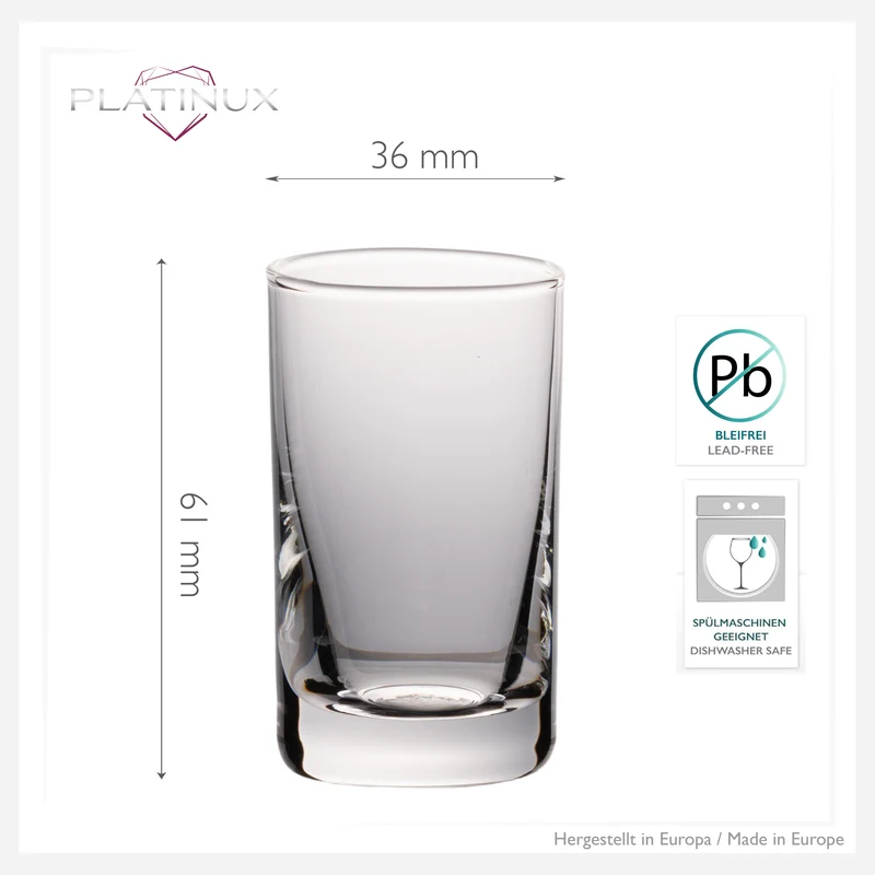 PLATINUX Shotgläser 30ml 6er Set Schnapsgläser aus Glas Spülmaschinenfest