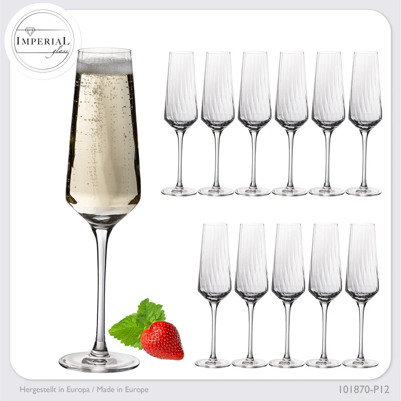 IMPERIAL glass geriffelte Sektkelche 200ml (max 230ml) "London" Set 12-Teilig aus Crystalline Glas