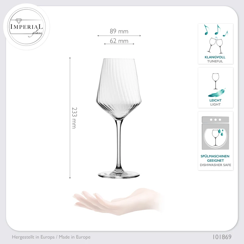 IMPERIAL glass geriffelte Weißweingläser 460ml "London" Set 6-Teilig aus Crystalline Glas