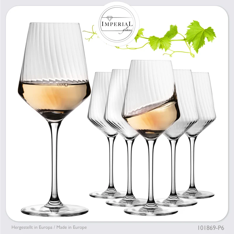 IMPERIAL glass geriffelte Weißweingläser 460ml "London" Set 6-Teilig aus Crystalline Glas