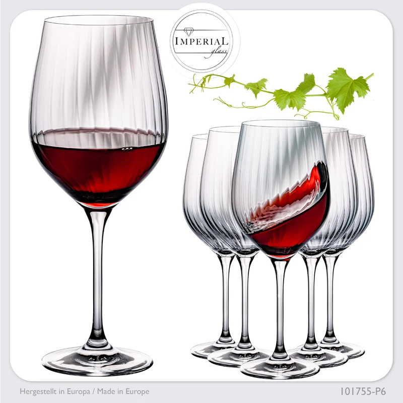 IMPERIAL glass geriffelte Rotweingläser 450ml "London" Set 6-Teilig aus Crystalline Glas