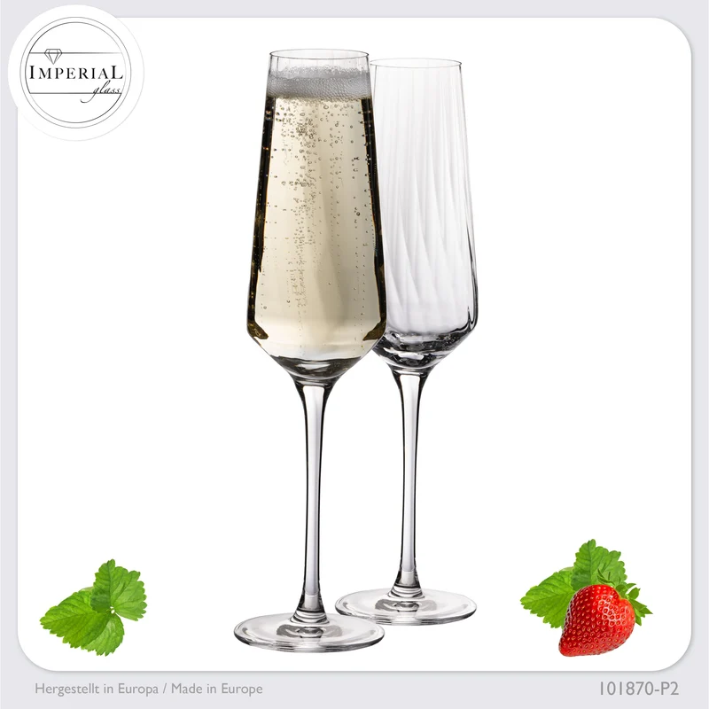 IMPERIAL glass geriffelte Sektkelche 200ml (max 230ml) "London" Set 2-Teilig aus Crystalline Glas
