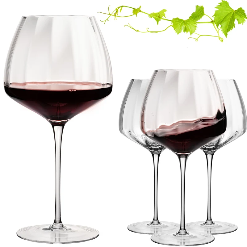 IMPERIAL glass Große Rotweingläser gewellt 930ml Set 4-Teilig "Cali" aus Crystalline Glas Handmade