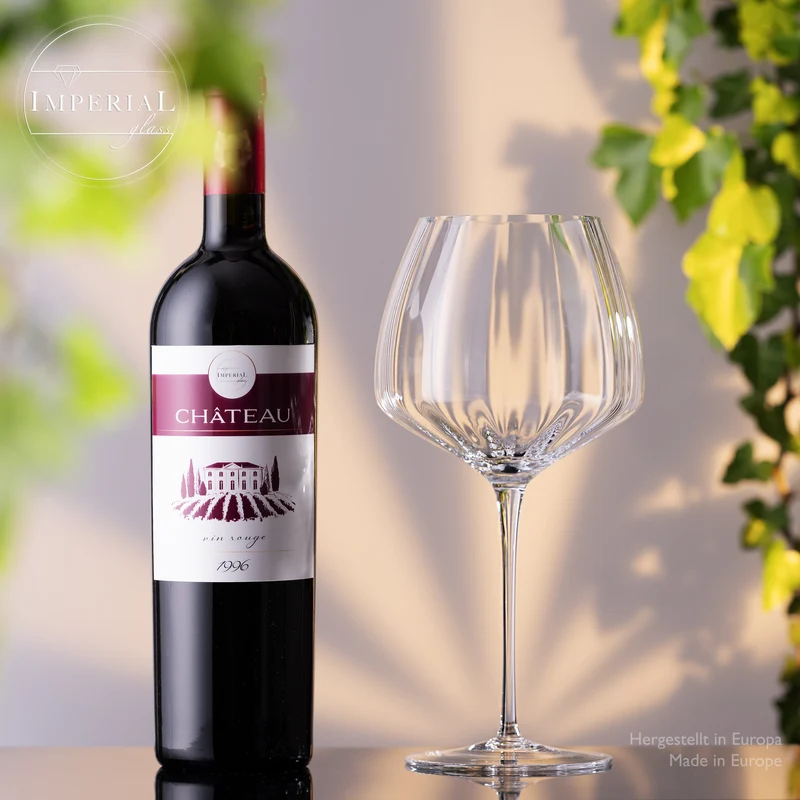 IMPERIAL glass Große Rotweingläser gewellt 930ml Set 4-Teilig "Cali" aus Crystalline Glas Handmade