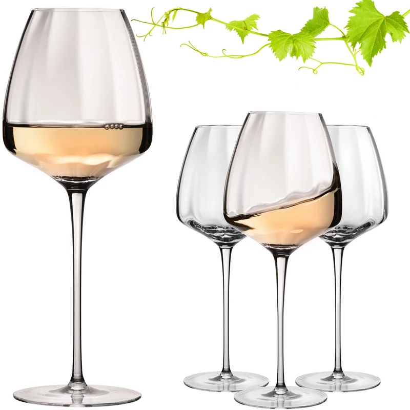 IMPERIAL glass Große Weißweingläser gewellt 650ml Set 4-Teilig "Cali" aus Crystalline Glas Handmade