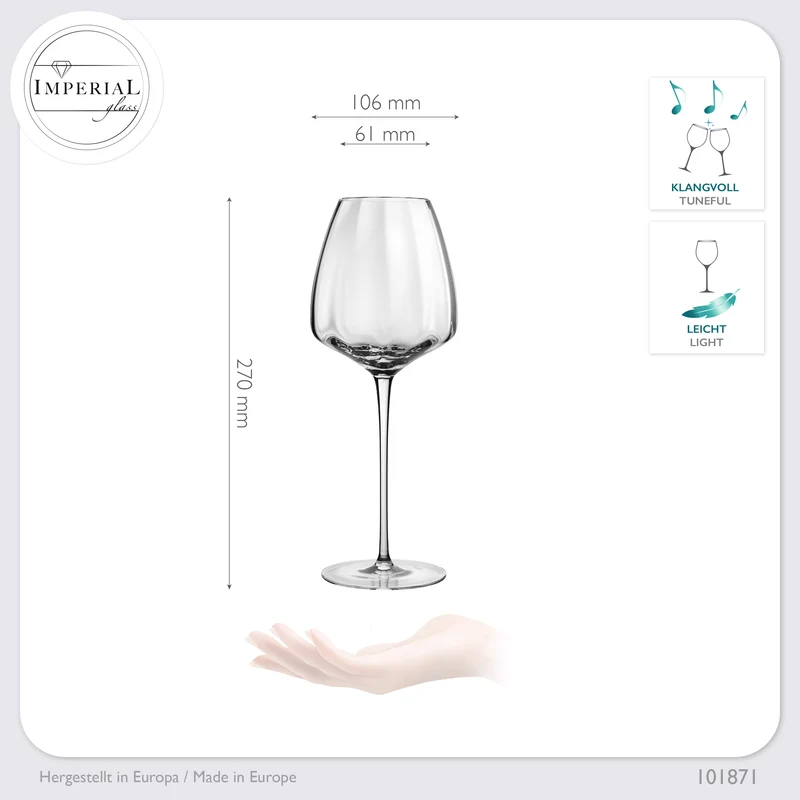 IMPERIAL glass Große Weißweingläser gewellt 650ml Set 4-Teilig "Cali" aus Crystalline Glas Handmade