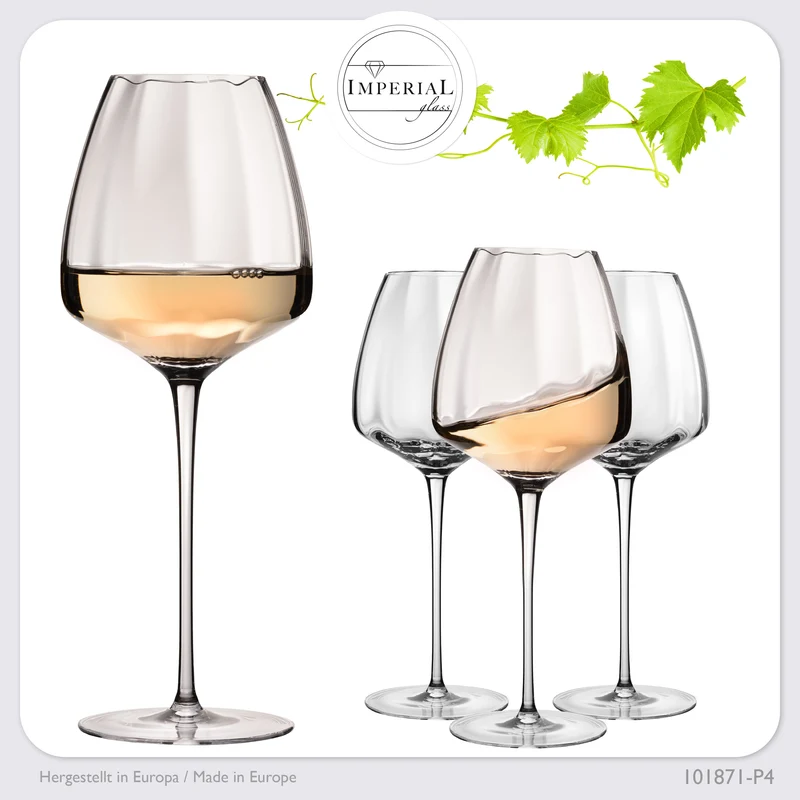 IMPERIAL glass Große Weißweingläser gewellt 650ml Set 4-Teilig "Cali" aus Crystalline Glas Handmade