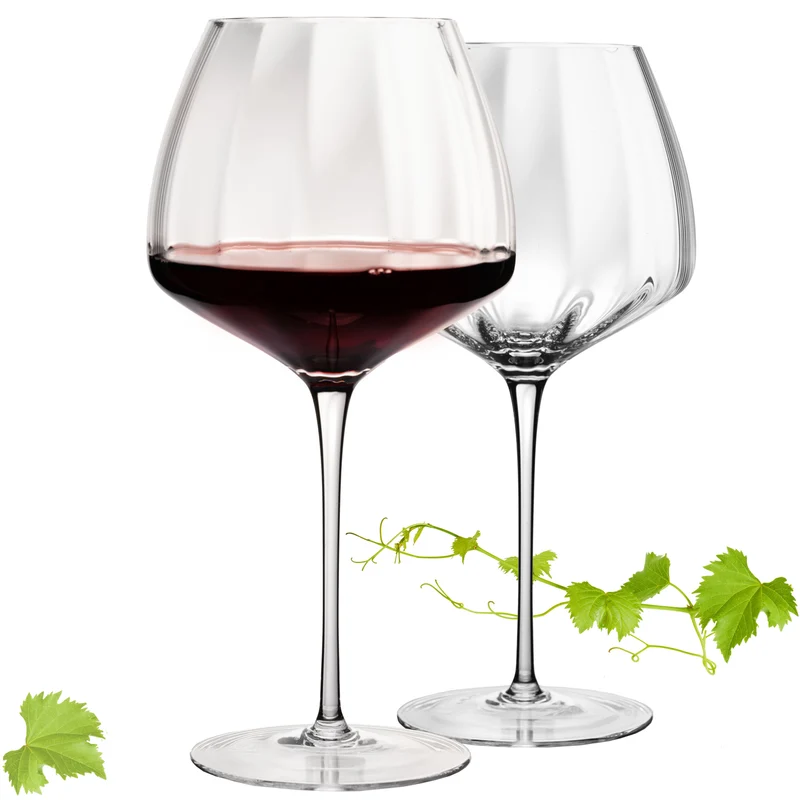 IMPERIAL glass Große Rotweingläser gewellt 930ml Set 2-Teilig "Cali" aus Crystalline Glas Handmade