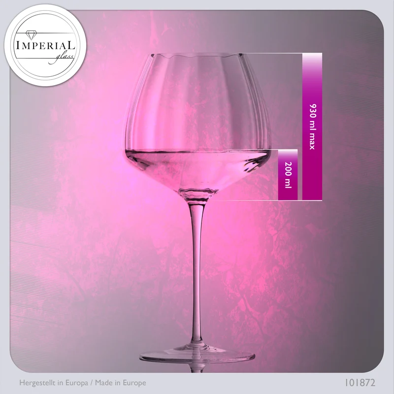 IMPERIAL glass Große Rotweingläser gewellt 930ml Set 2-Teilig "Cali" aus Crystalline Glas Handmade
