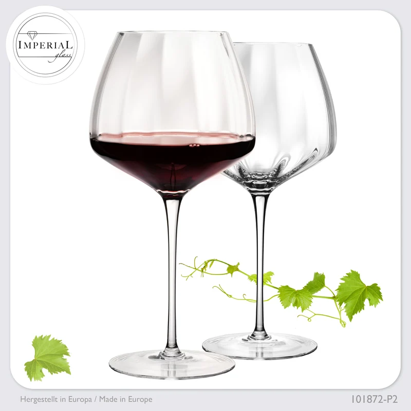 IMPERIAL glass Große Rotweingläser gewellt 930ml Set 2-Teilig "Cali" aus Crystalline Glas Handmade