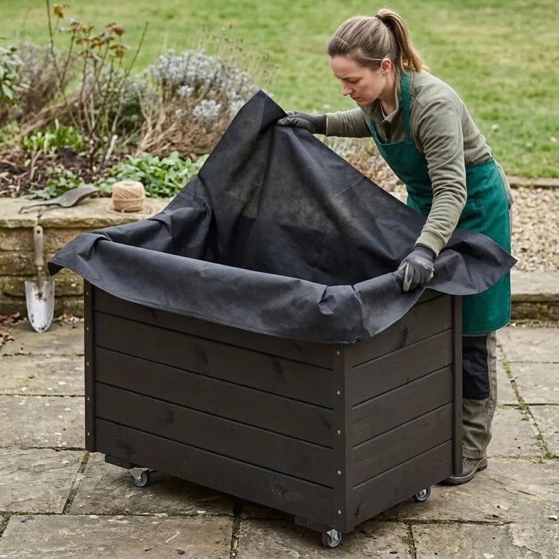 Gartenvlies für Pflanzkästen | 160 x 150 cm | schwarz | Polypropylen und Polyester