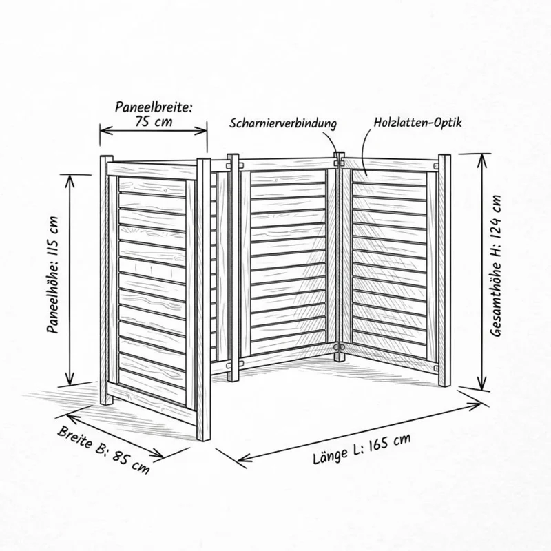Mülltonnenverkleidung 'Lund' | L 165 x B 85 x H 124 cm | Holz fungizidbehandelt | Beschläge feuerverzinkt | schwarz lackiert | Made in Europe