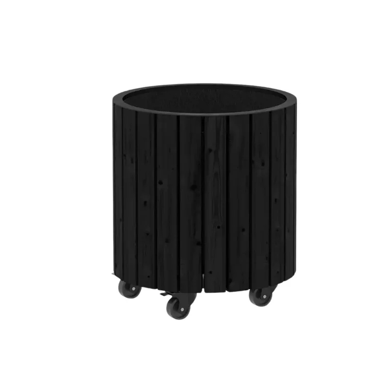 Pflanzkasten 'Circle' | mit Rollen und PE-Pflanztasche | Holz fungizidbehandelt | Beschläge feuerverzinkt | schwarz lackiert | Made in Europe