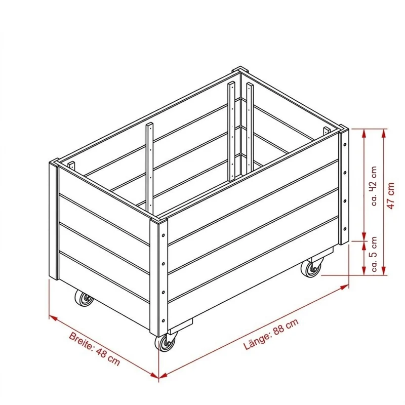 Pflanzkasten 'Basic' | mit Rollen | L 88 x B 48 x H 47 cm | Nadelholz fungizidbehandelt | Beschläge feuerverzinkt | schwarz lackiert | Made in Europe