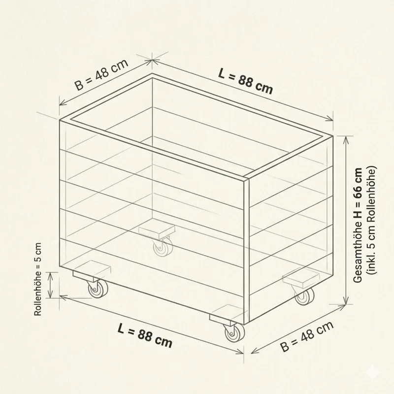 Pflanzkasten 'Basic' | mit Rollen | L 88 x B 48 x H 66 cm | Nadelholz fungizidbehandelt | Beschläge feuerverzinkt | schwarz lackiert | Made in Europe