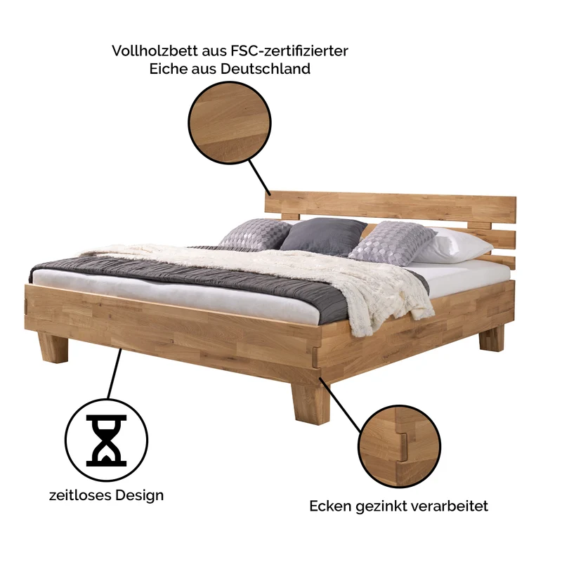 Vollholzbett '4 Better Night' | Eiche geölt | in verschiedenen Ausführungen | Zertifiziertes Holz aus Deutschland