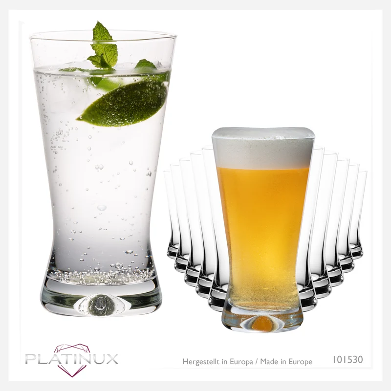 PLATINUX Trinkgläser 300ml X-Form Set 12-Teilig aus Glas "CrossLine" Spülmaschinenfest