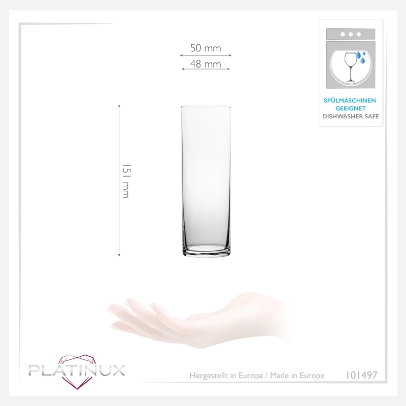 PLATINUX Gerade hohe Trinkgläser 240ml (max 200ml) Set 12-Teilig aus Glas Spülmaschinenfest