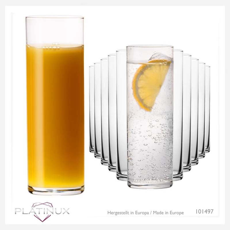 PLATINUX Gerade hohe Trinkgläser 240ml (max 200ml) Set 12-Teilig aus Glas Spülmaschinenfest