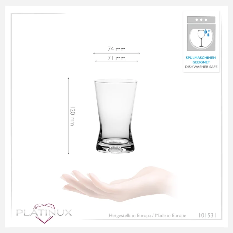 PLATINUX Trinkgläser 200ml X-Form Set 12-Teilig aus Glas "CrossLine" Spülmaschinenfest