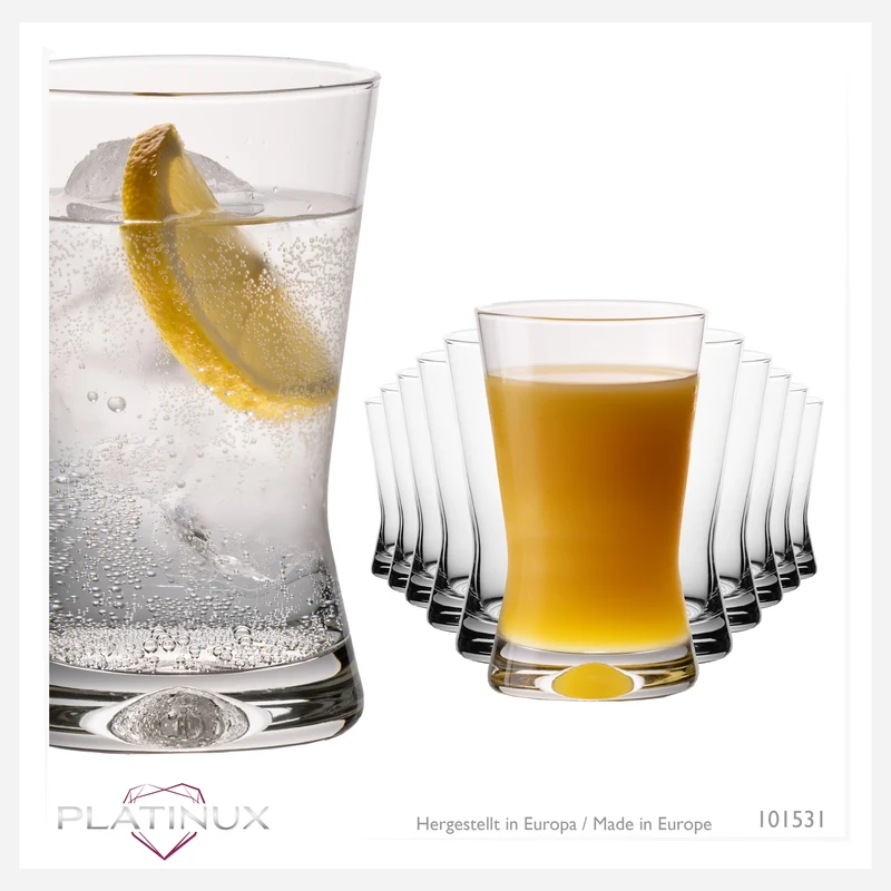 PLATINUX Trinkgläser 200ml X-Form Set 12-Teilig aus Glas "CrossLine" Spülmaschinenfest