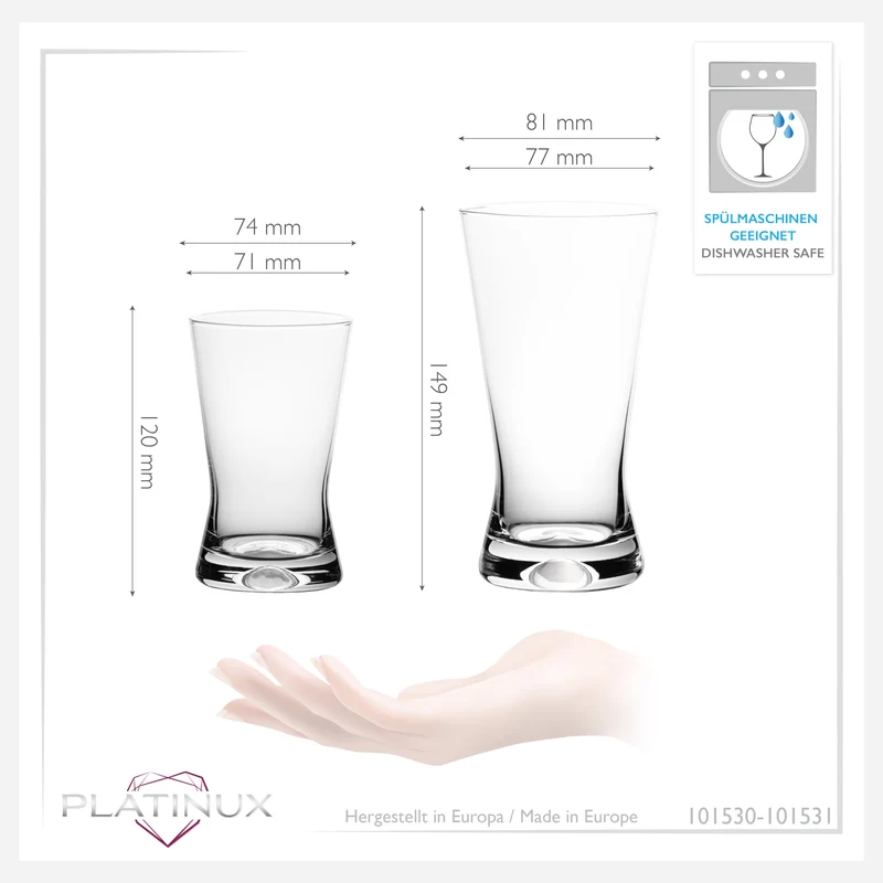 PLATINUX Trinkgläser Set 200ml + 300ml X-Form 12-Teilig aus Glas "CrossLine" Spülmaschinenfest