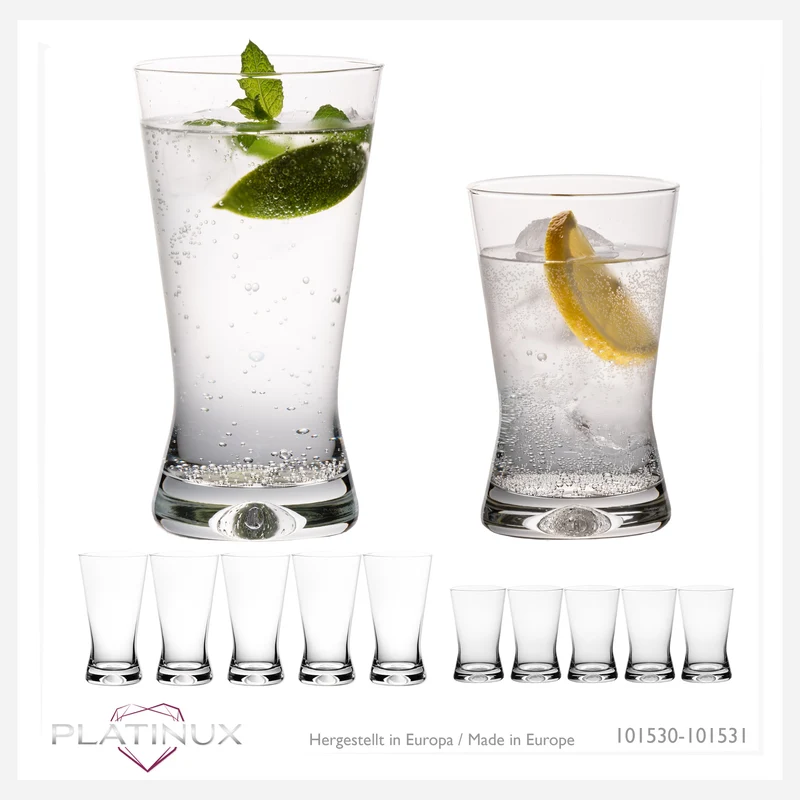 PLATINUX Trinkgläser Set 200ml + 300ml X-Form 12-Teilig aus Glas "CrossLine" Spülmaschinenfest