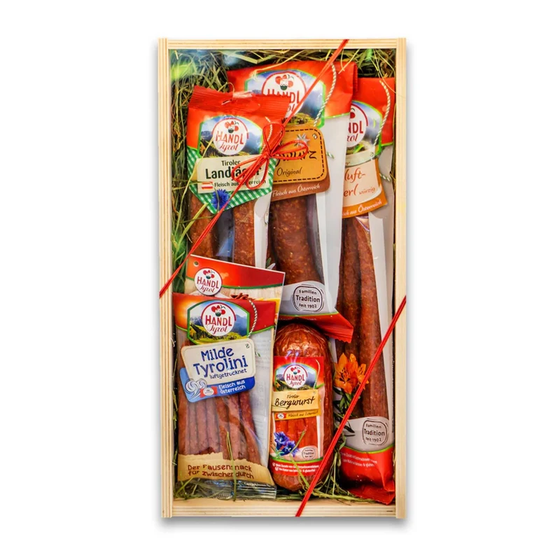 Genusskiste 'Lorbeer' | 5 verschiedene Würste | 660 g | in der Holzkiste | Made in Austria