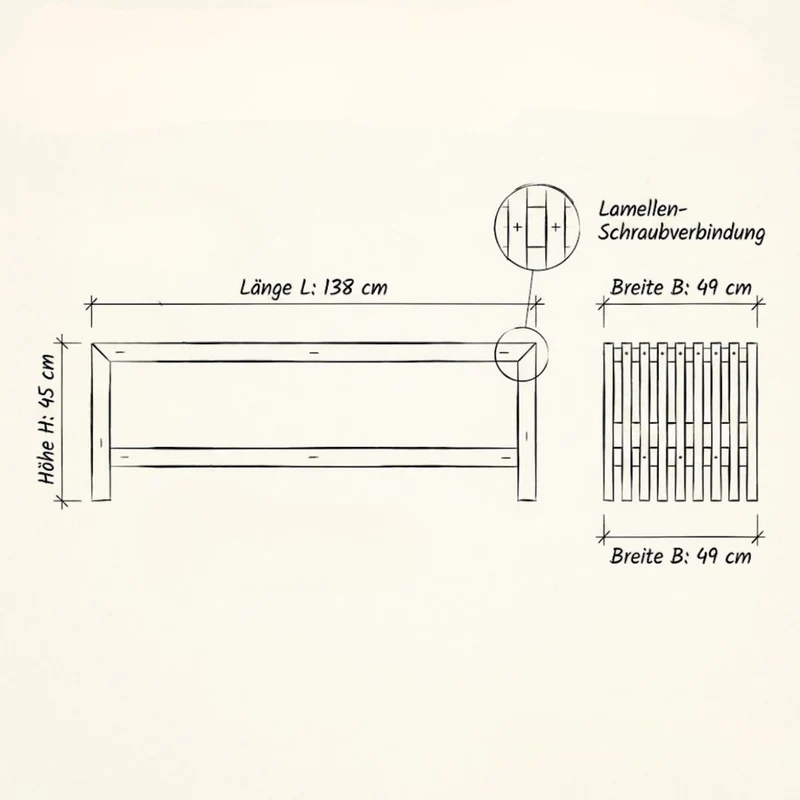 Lattenbank | Kiefer FSC-zertifiziert | Schwarz oder Treibholzfarbe | Made in Europe