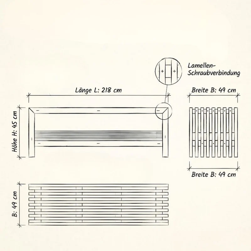 Lattenbank | Kiefer FSC-zertifiziert | Schwarz oder Treibholzfarbe | Made in Europe