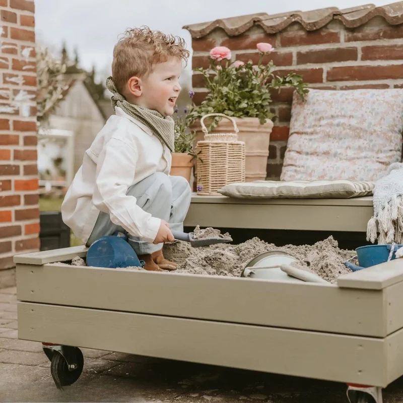 Sandkasten 'Fun' | mit Sitzbank | mit Rädern | Holz unbhandelt | Made in Europe