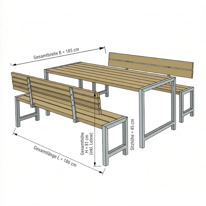 Planken-Gartengarnitur 'Elementar' | Holz druckimprägniert | Beschläge feuerverzinkt | Made in Europe