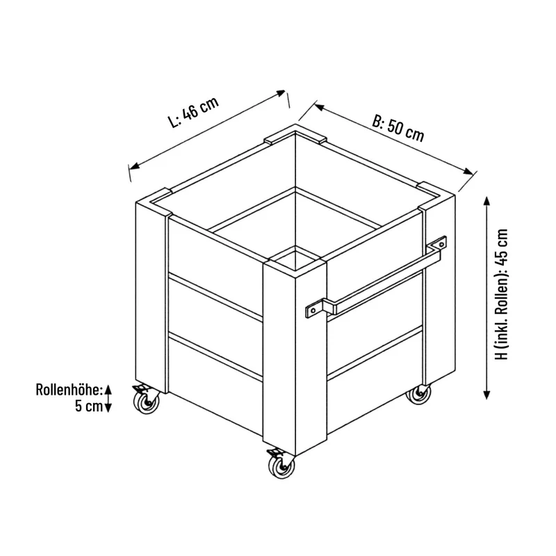 Pflanzkasten 'Cubic' | mit Rollen und Griff | Nadelholz fungizidbehandelt | Beschläge feuerverzinkt | schwarz lackiert | Made in Europe