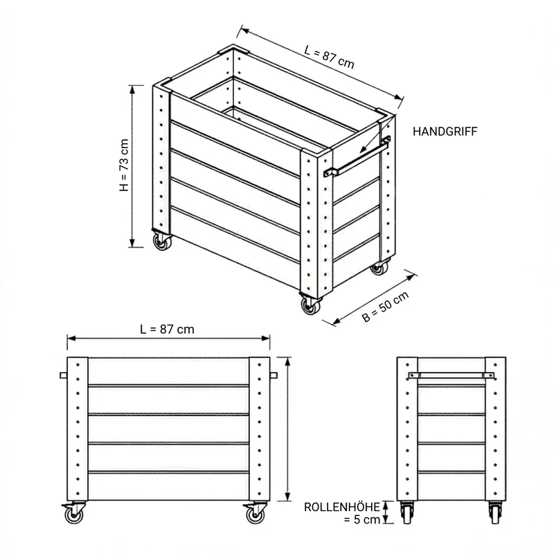 Pflanzkasten 'Cubic' | mit Rollen und Griff | Nadelholz fungizidbehandelt | Beschläge feuerverzinkt | schwarz lackiert | Made in Europe