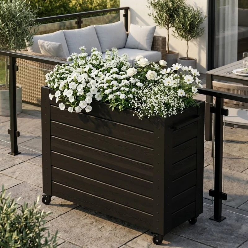 Pflanzkasten 'Cubic' | mit Rollen und Griff | Nadelholz fungizidbehandelt | Beschläge feuerverzinkt | schwarz lackiert | Made in Europe
