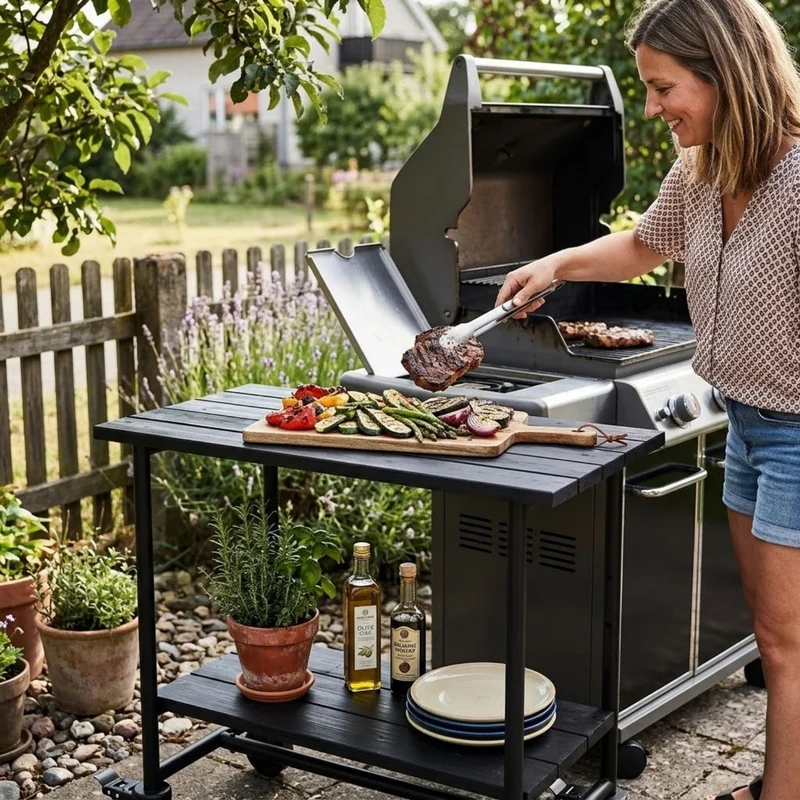 Pflanz-/Grilltisch 'Urban' | mit Regalfach | auf Rollen | Nadelholz | Beschläge verzinkt und schwarz pulverlackiert | Made in Europe