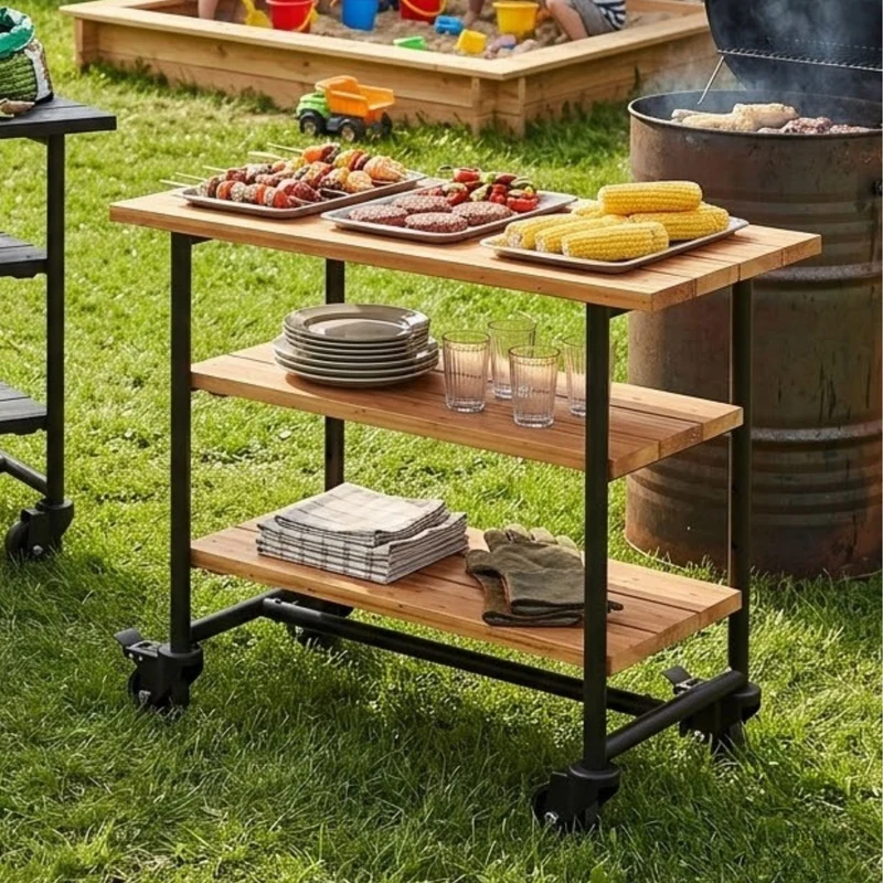 Pflanz-/Grilltisch 'Urban' | mit 2 Regalfächern | auf Rollen | Nadelholz | Beschläge verzinkt und schwarz pulverlackiert | Made in Europe