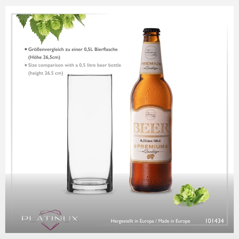 PLATINUX Hohe Biergläser 500ml (max. 630ml) Set 6-Teilig aus Glas Spülmaschinengeeignet