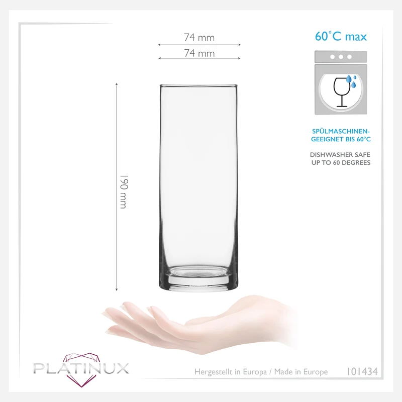 PLATINUX Hohe Biergläser 500ml (max. 630ml) Set 6-Teilig aus Glas Spülmaschinengeeignet