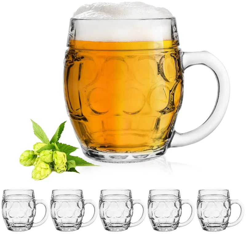 PLATINUX Biergläser mit Henkel 500ml (max.610ml) aus Glas Set 6-Teilig Maßkrug