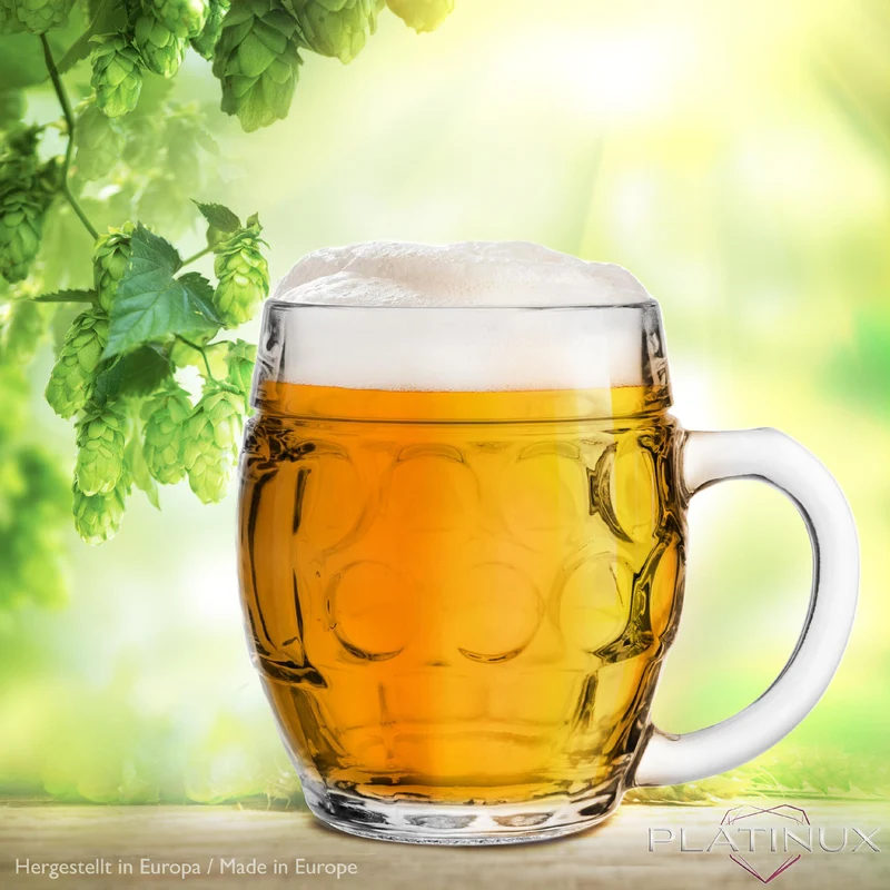 PLATINUX Biergläser mit Henkel 500ml (max.610ml) aus Glas Set 6-Teilig Maßkrug